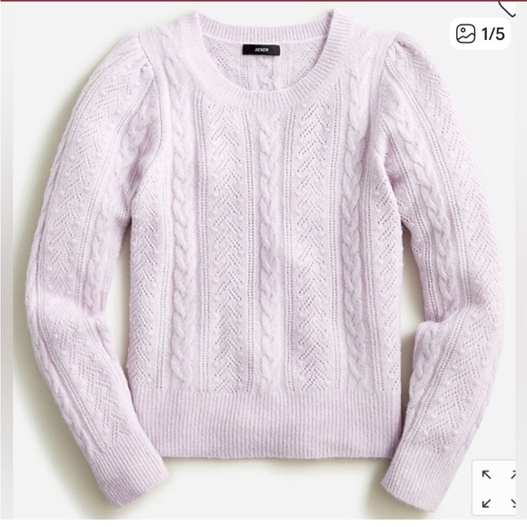 J. Crew Sweaters - J. Crew Pale Lavender Cable Knit Puff-Sleeve Sweater